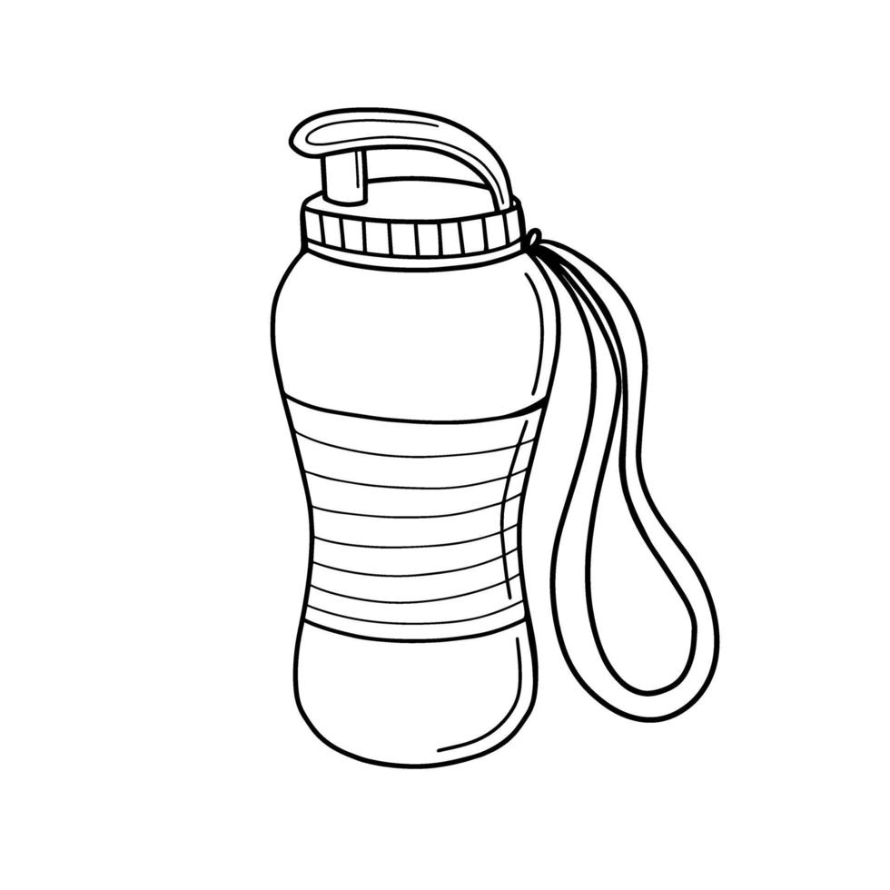 Botella de agua deportiva aislada en un fondo blanco. ilustración vectorial de stock en estilo doodle vector