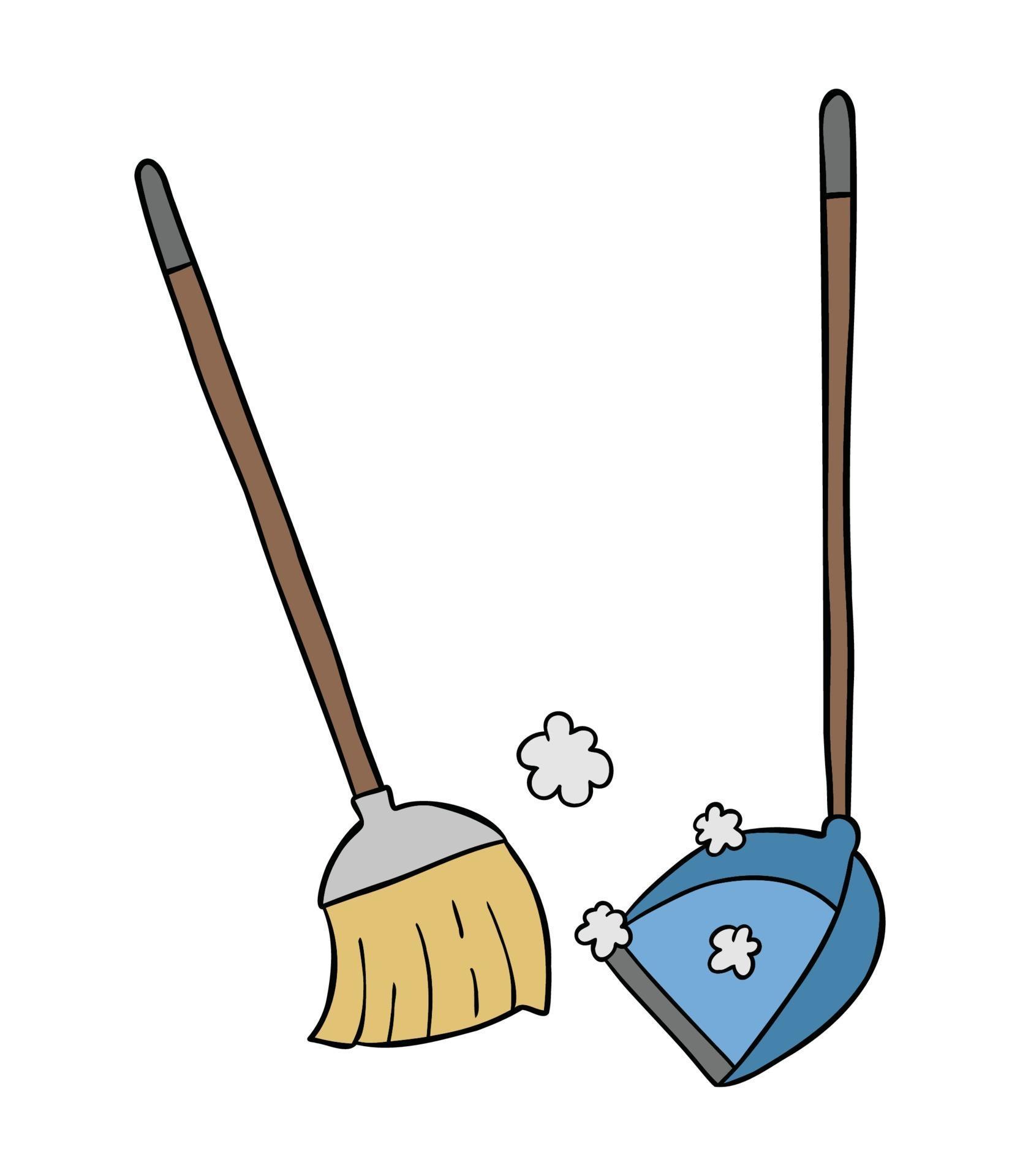 Cartoon vector illustration of broom and dustpan, sweep the floor
