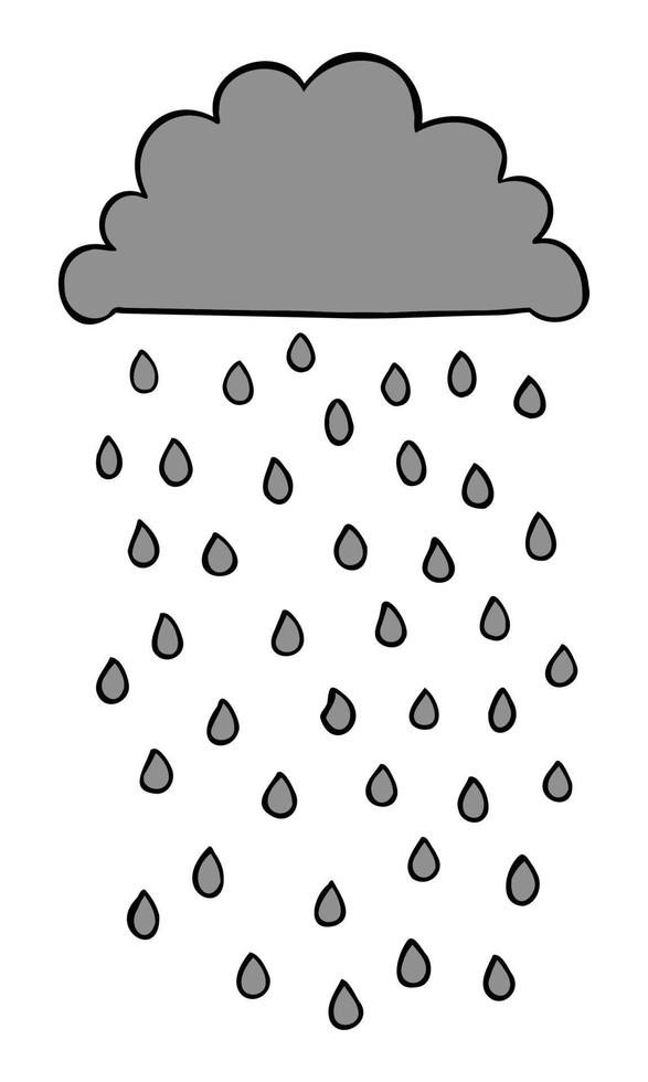 Cartoon vector illustration of black cloud and rain.