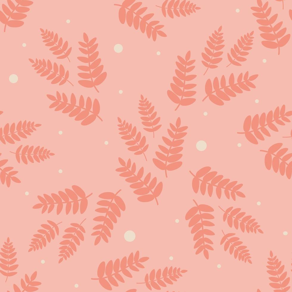 Scandinavian pattern.A pattern of leaves, branches, and twigs in warm orange colors. Hand drawn vector flat illustration Design for textiles, packaging, wrappers