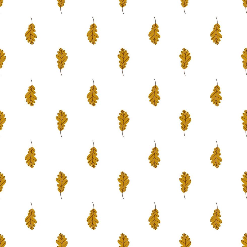 Lindo patrón sin costuras de hojas de roble sobre un fondo blanco. patrón de hojas de otoño dorado. ilustración vectorial en estilo plano vector