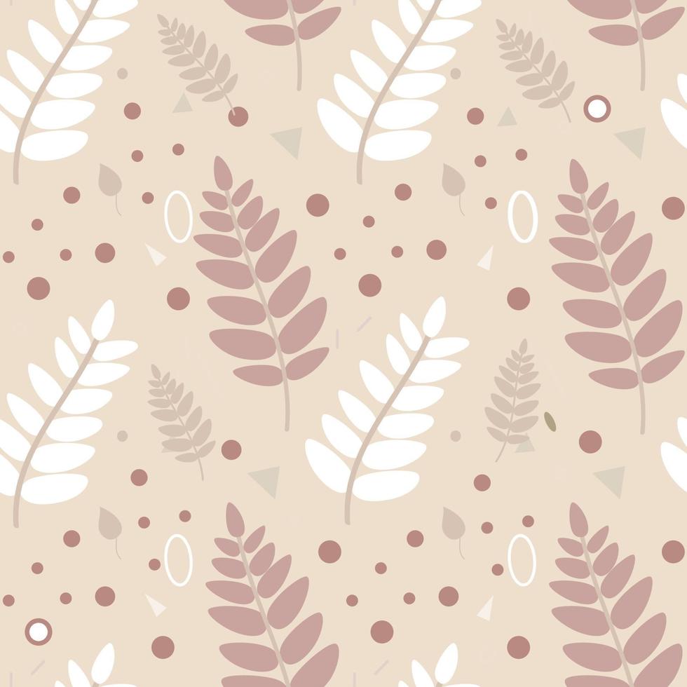 patrón escandinavo un patrón de hojas, ramas y ramitas en cálidos colores beige. dibujado a mano vector ilustración plana