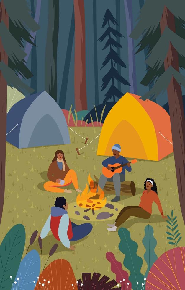 Happy Man And Woman Camping Together vector