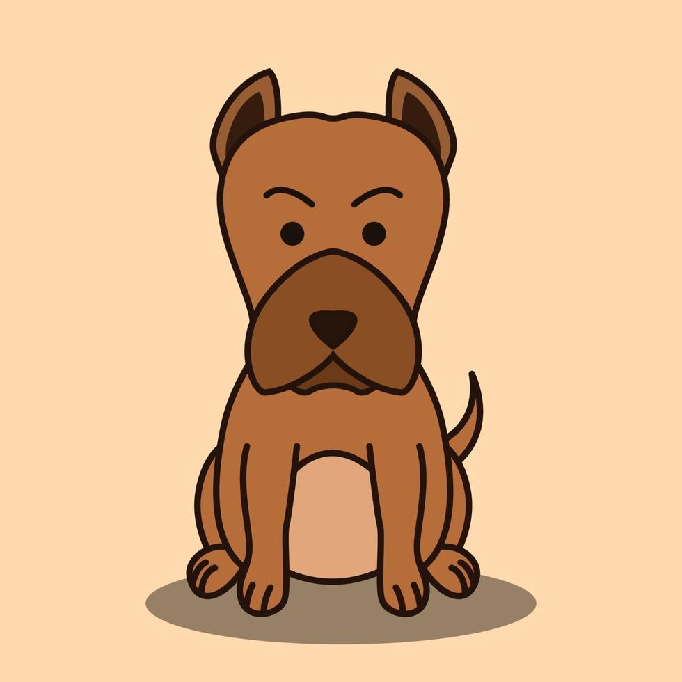 Ilustración de vector de dibujos animados lindo de un perro pitbull marrón