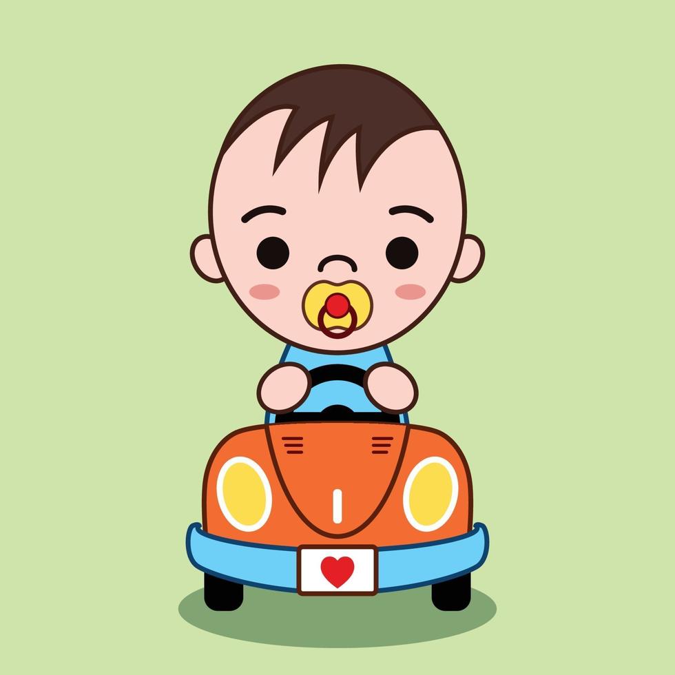 Cute Cartoon Vector Illustration Of A Baby Driving A Convertible Car He Is Smiling Happily Vector Art At Vecteezy