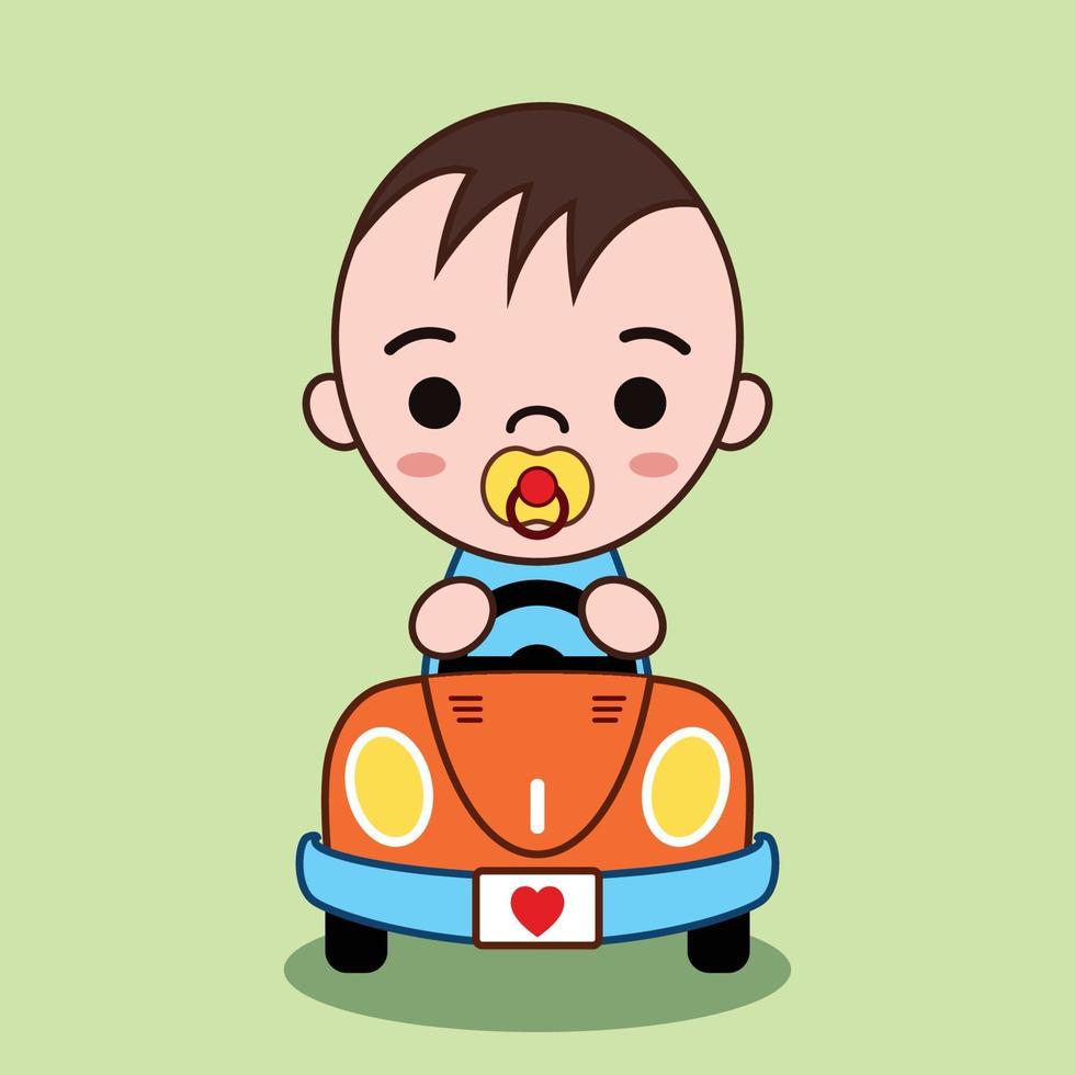 Cute Cartoon Vector Illustration Of a baby driving a convertible car He is smiling happily