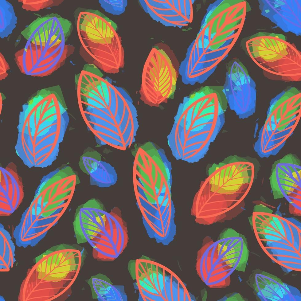 Watercolor seamless pattern abstract leaves on a grey background vector