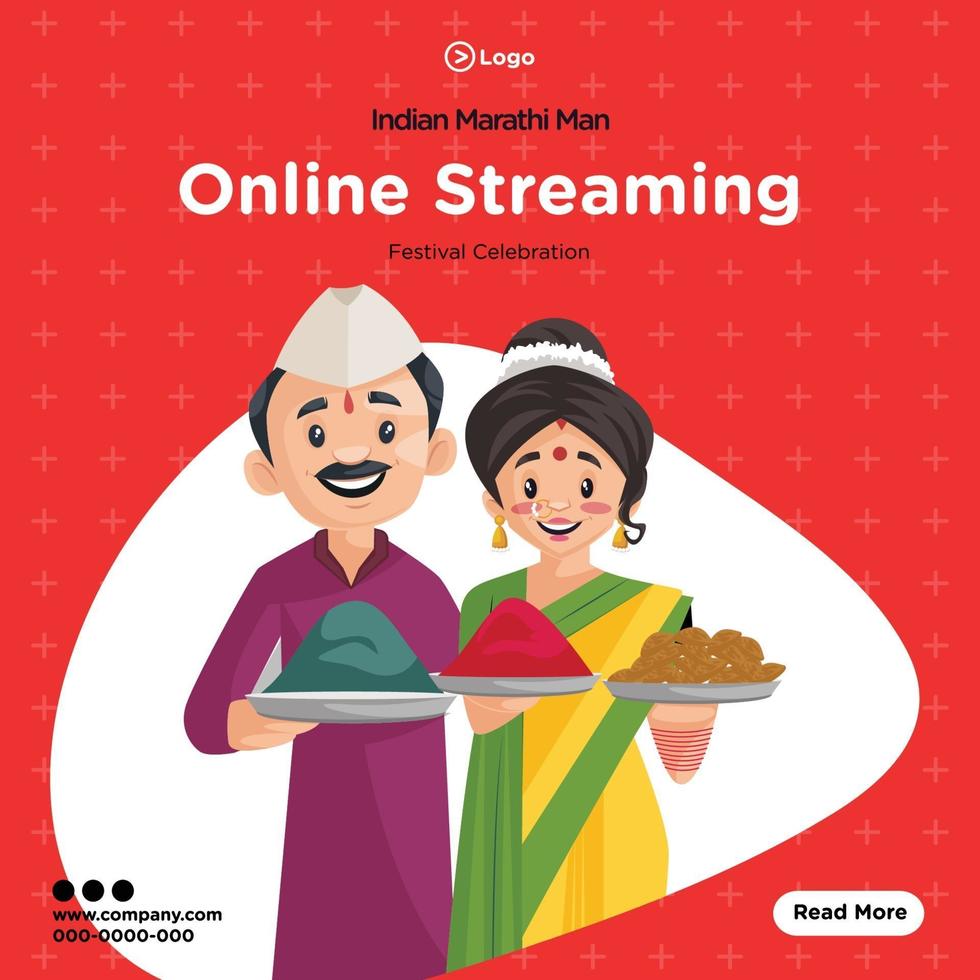 Banner design of Indian Marathi couple online streaming template vector