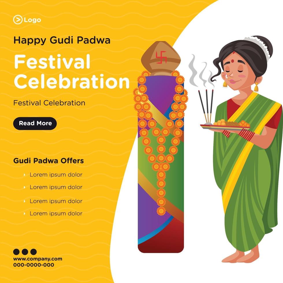 diseño de banner de plantilla de celebración de festival de gudi padwa feliz vector