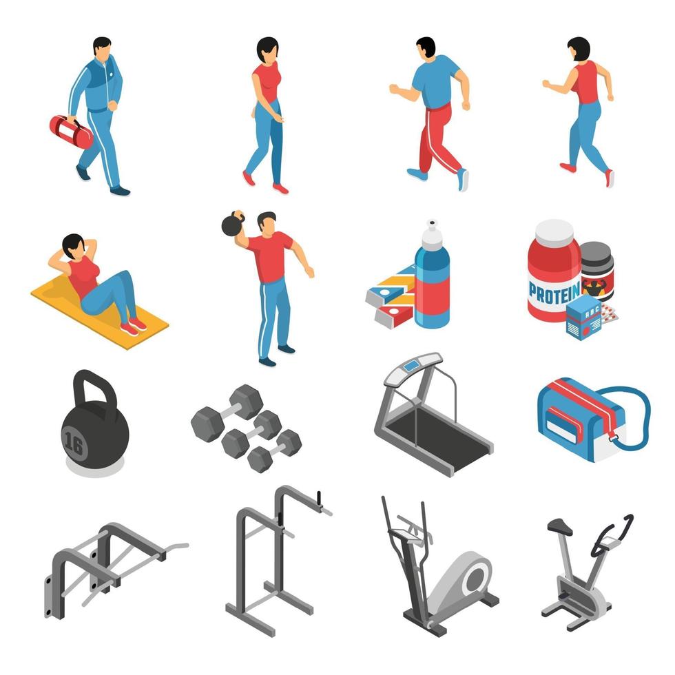 Fitness Health Isometric Icons Set Vector Illustration