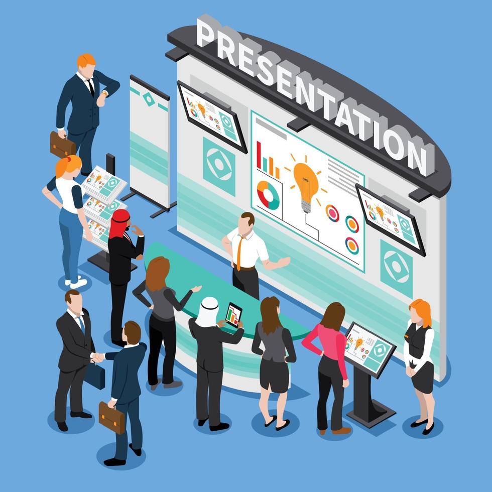 Presentation During Exhibition Isometric Composition Vector Illustration