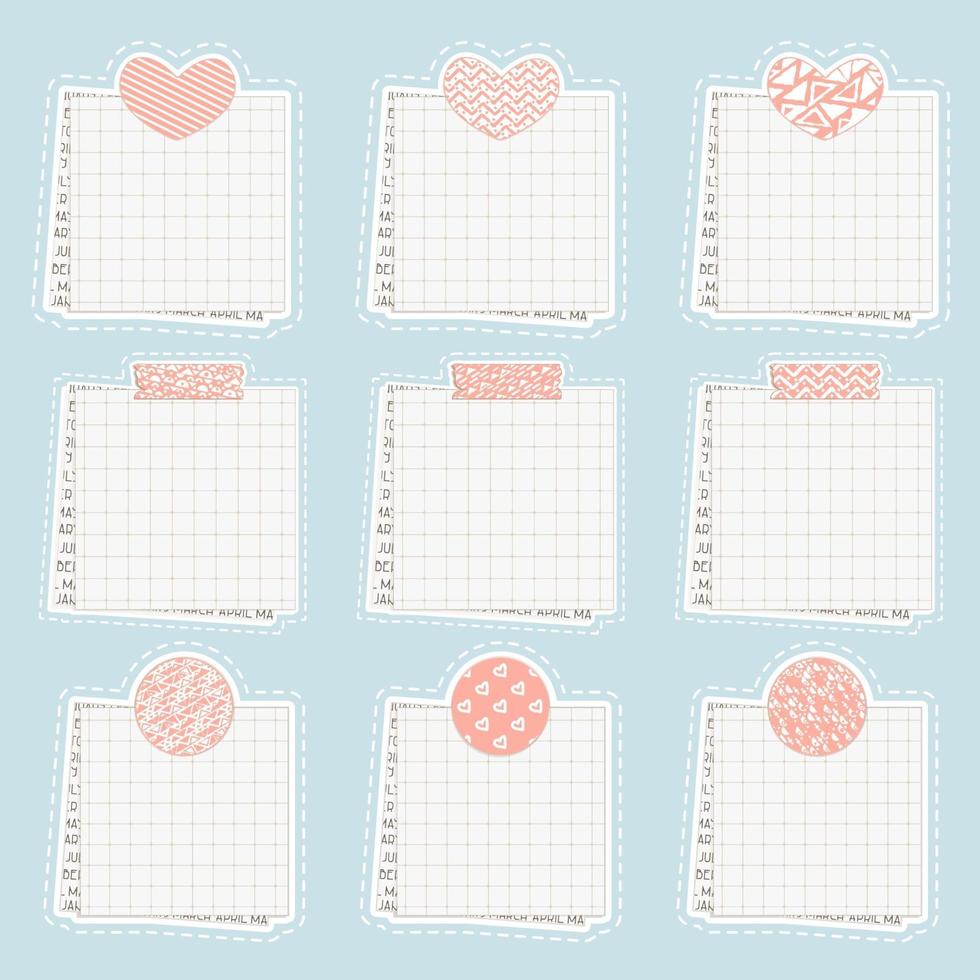 Vector cute paper notes stickers blank sticky notepaper posts