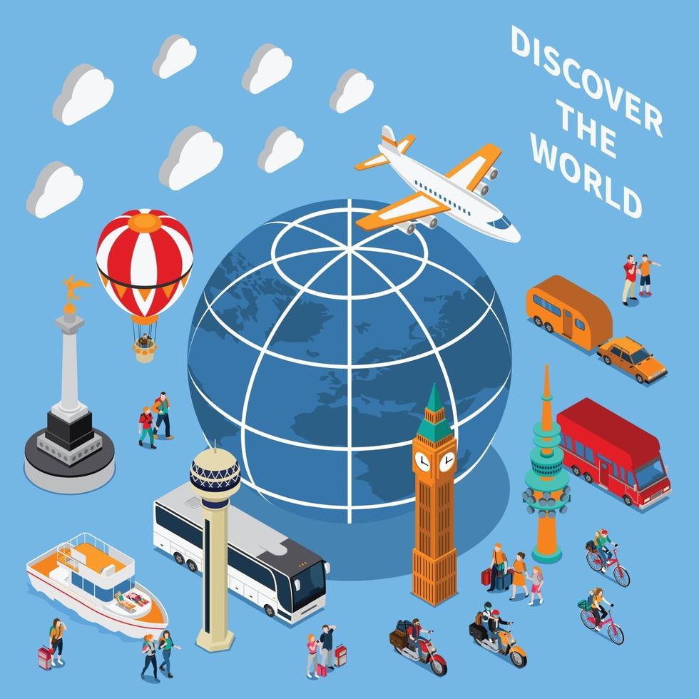 Tourist Discoveries Isometric Composition Vector Illustration