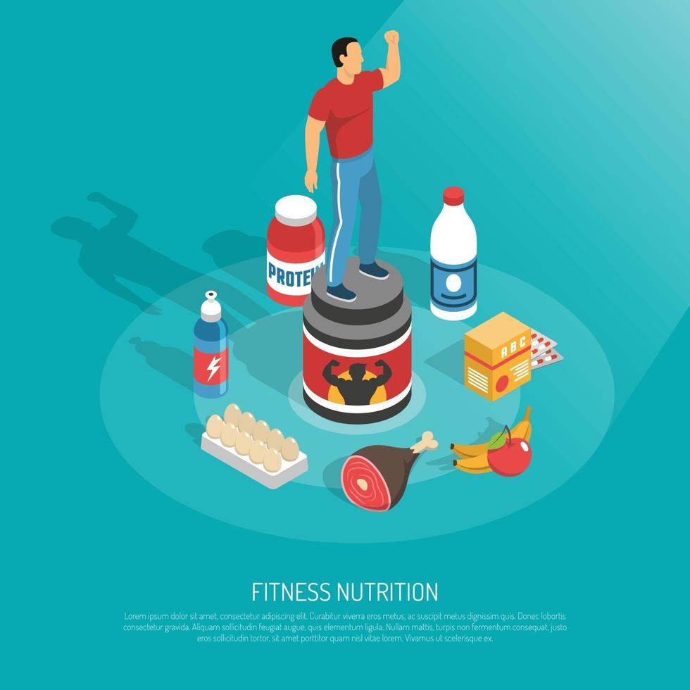 Fitness Nutrition Supplements Isometric Poster Vector Illustration