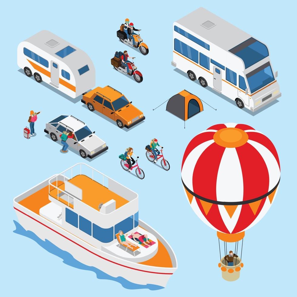 Traveling People Isometric Set Vector Illustration