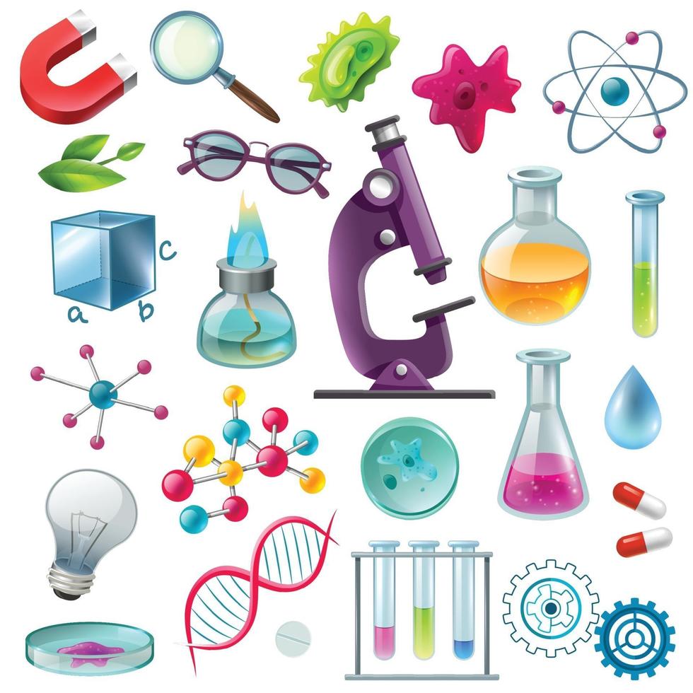 Science Icons Cartoon Set Vector Illustration