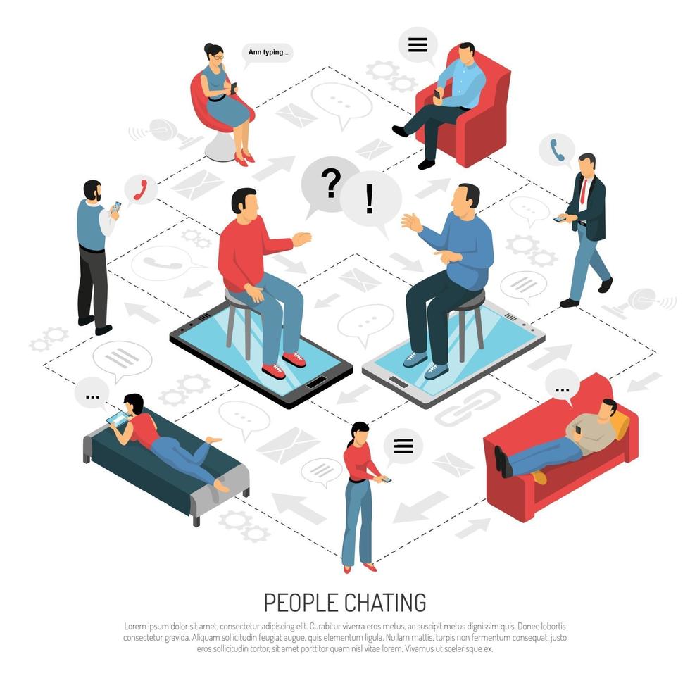 People Chatting Isometric Flowchart Poster Vector Illustration