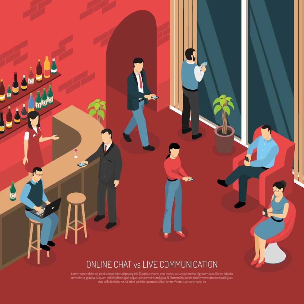 Bar Online Chatting Isometric Poster Vector Illustration