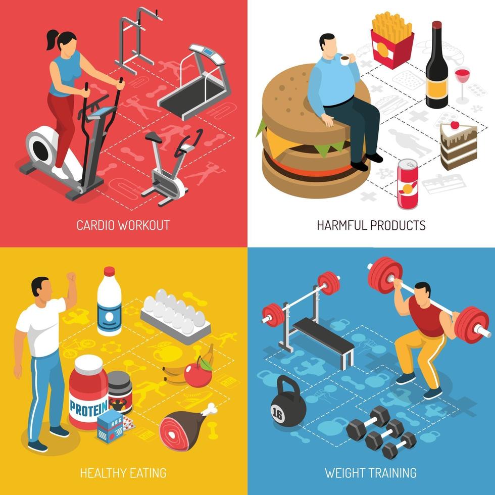 fitness deporte nutrición concepto isométrico ilustración vectorial vector
