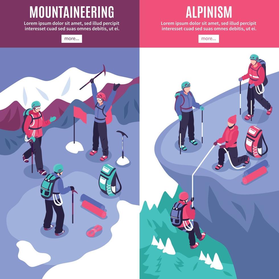 Ilustración de vector de banners verticales de turismo de montaña