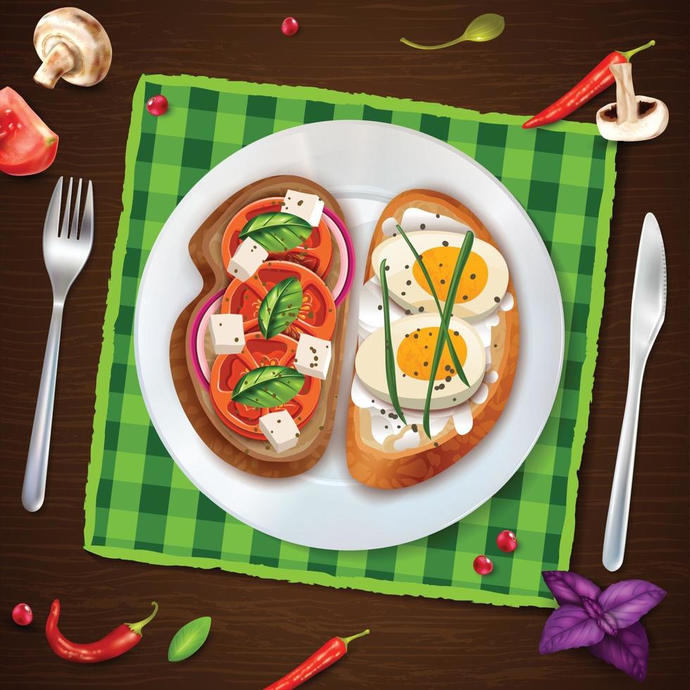 Sandwiches On Plate Rustic Illustration Vector Illustration