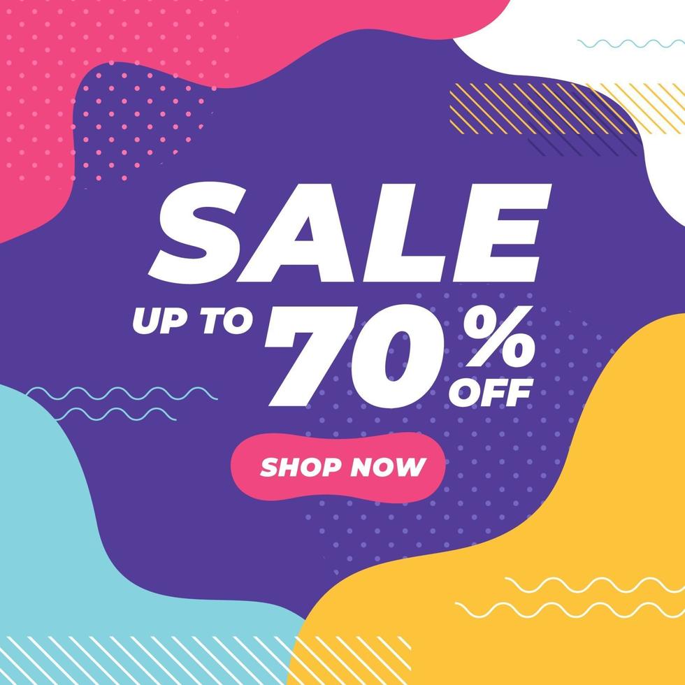 Sale up to 70 percent off with colorful geometric shapes banner. vector