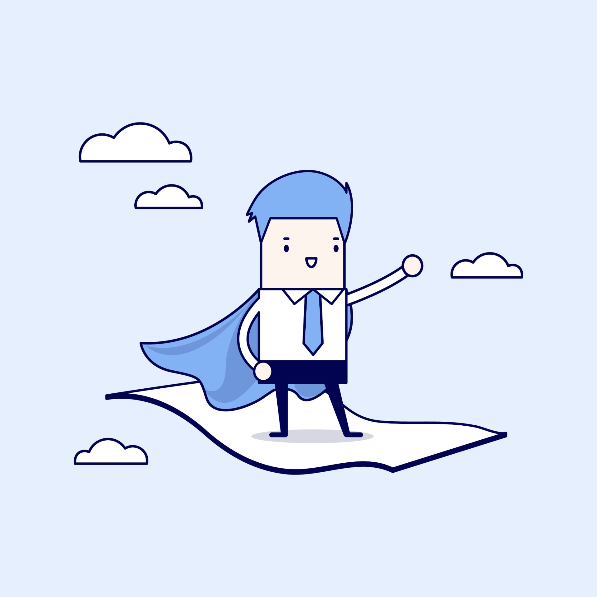 Businessman standing on the flying magic carpet. Cartoon character thin  line style vector. 2371001 Vector Art at Vecteezy