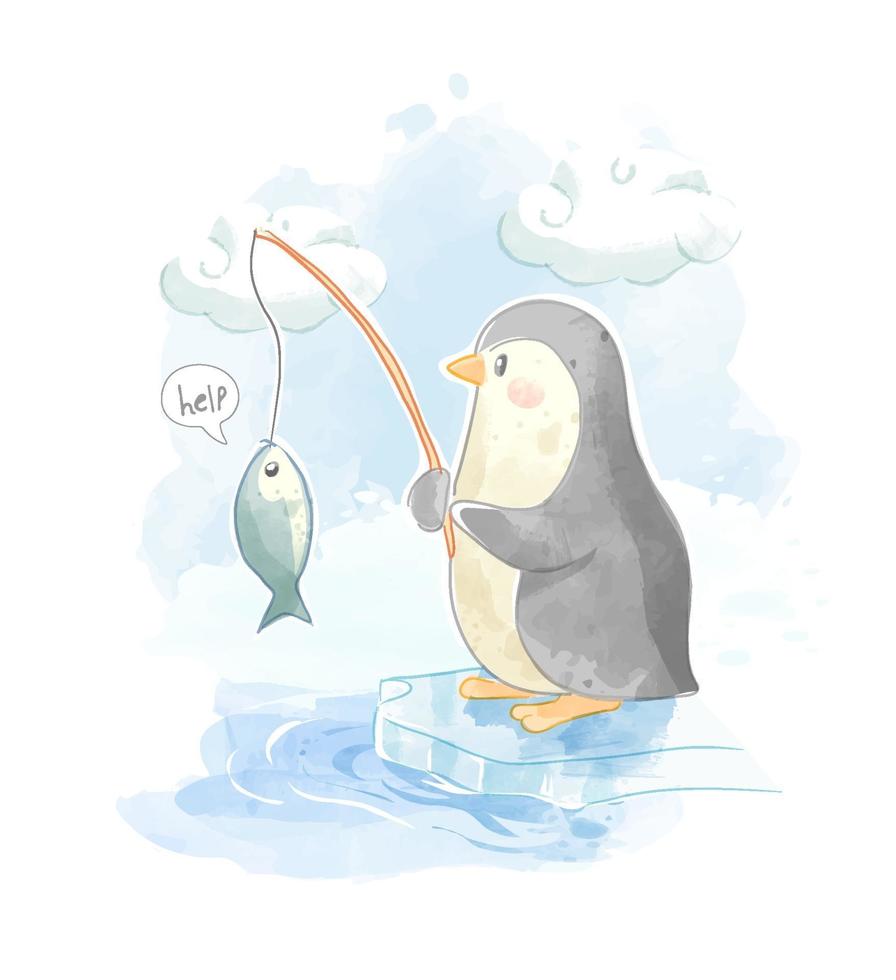 Cute Penguin fishing Illustration vector
