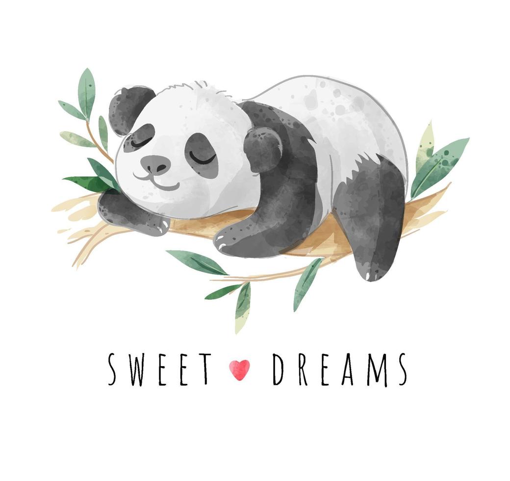 lema de dulce sueño con ilustración de panda durmiendo vector