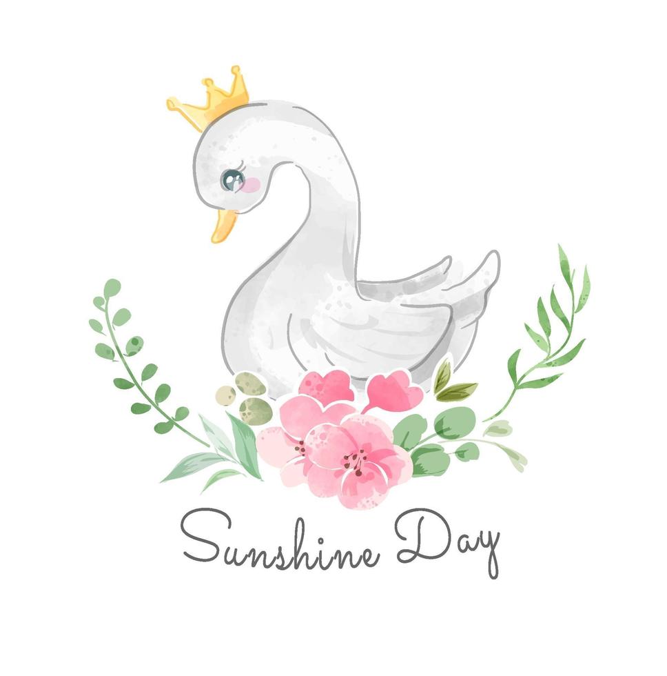 Cute Swan in Golden Crown Illustration vector