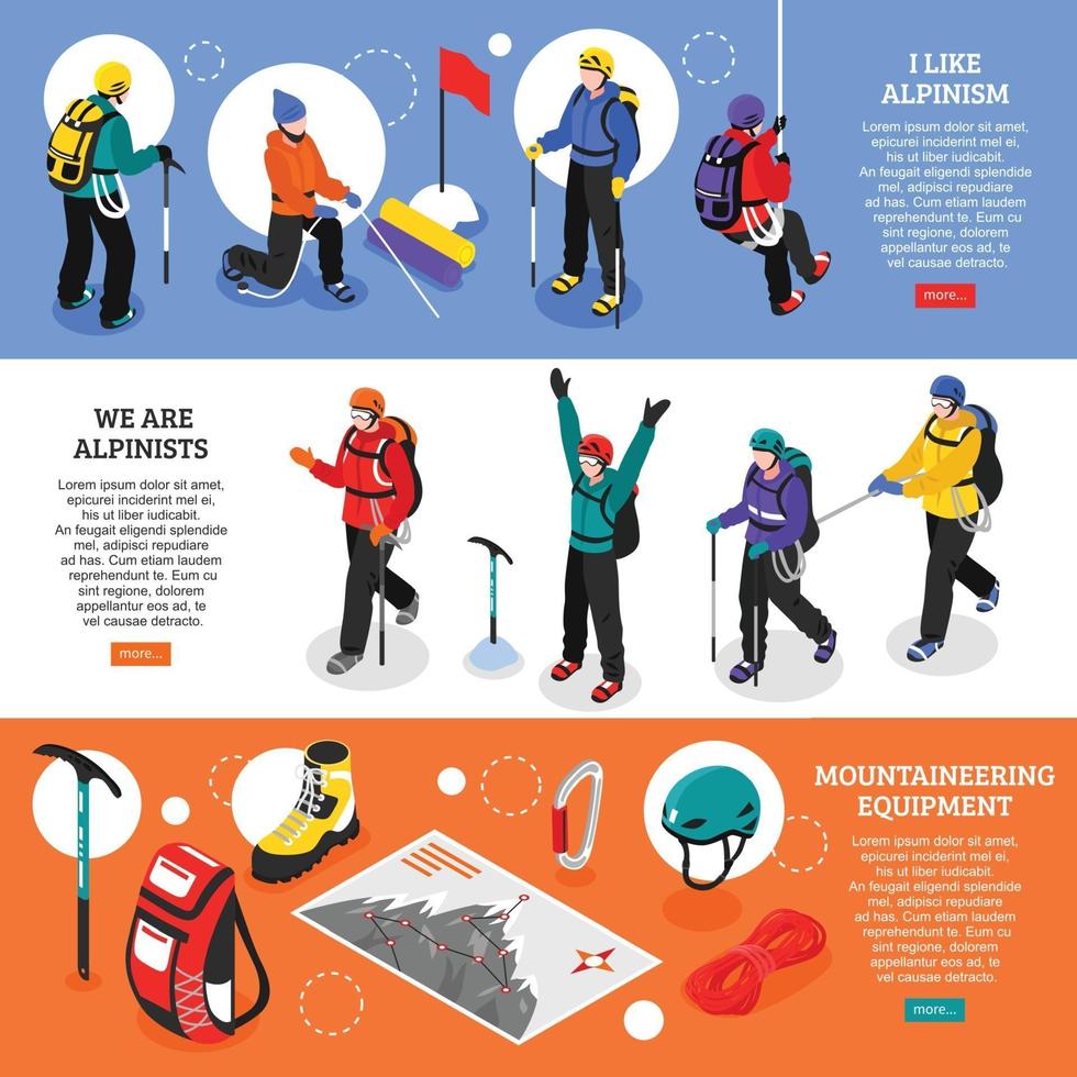 Mountaineering Horizontal Banners Vector Illustration