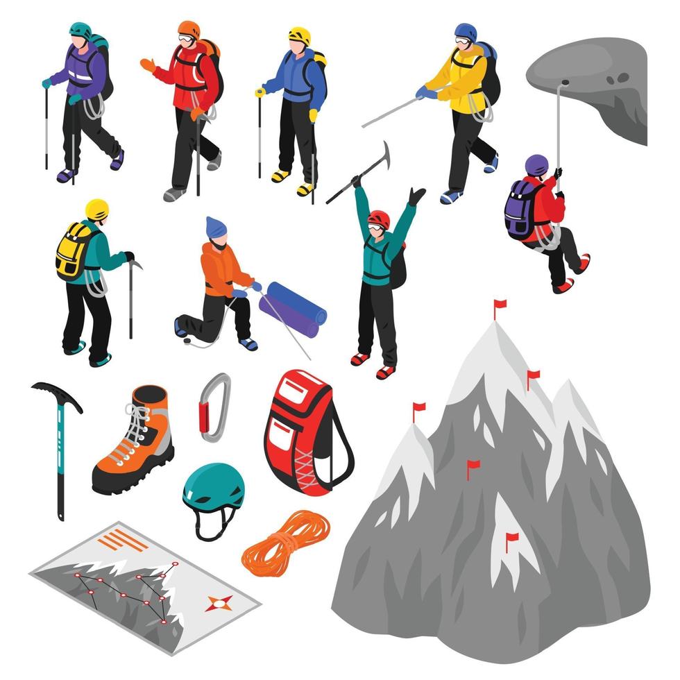 Mountaineering Isometric Set Vector Illustration