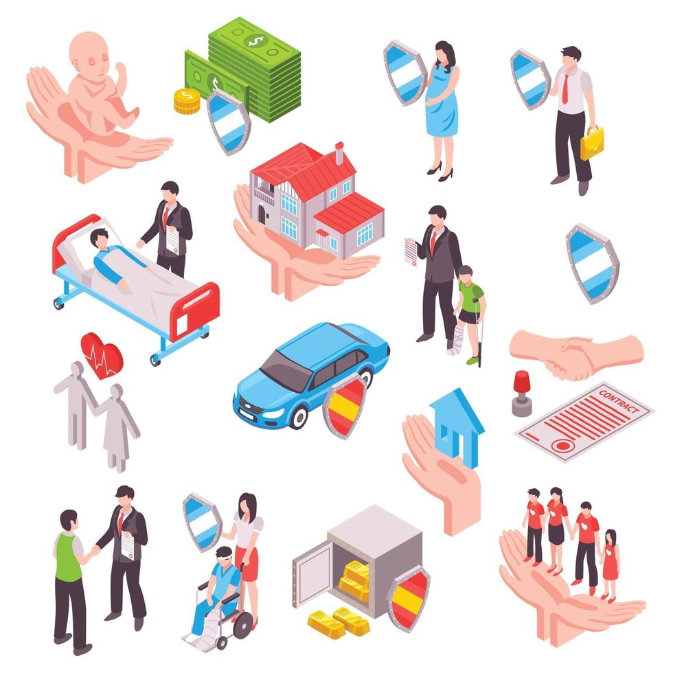 Insurance Services Isometric Set Vector Illustration