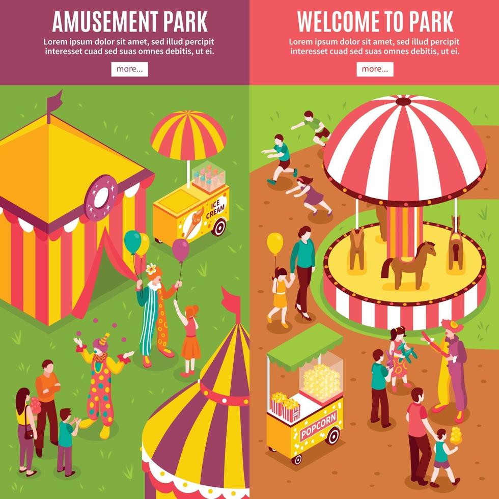 Isometric Amusement Park Banners Vector Illustration