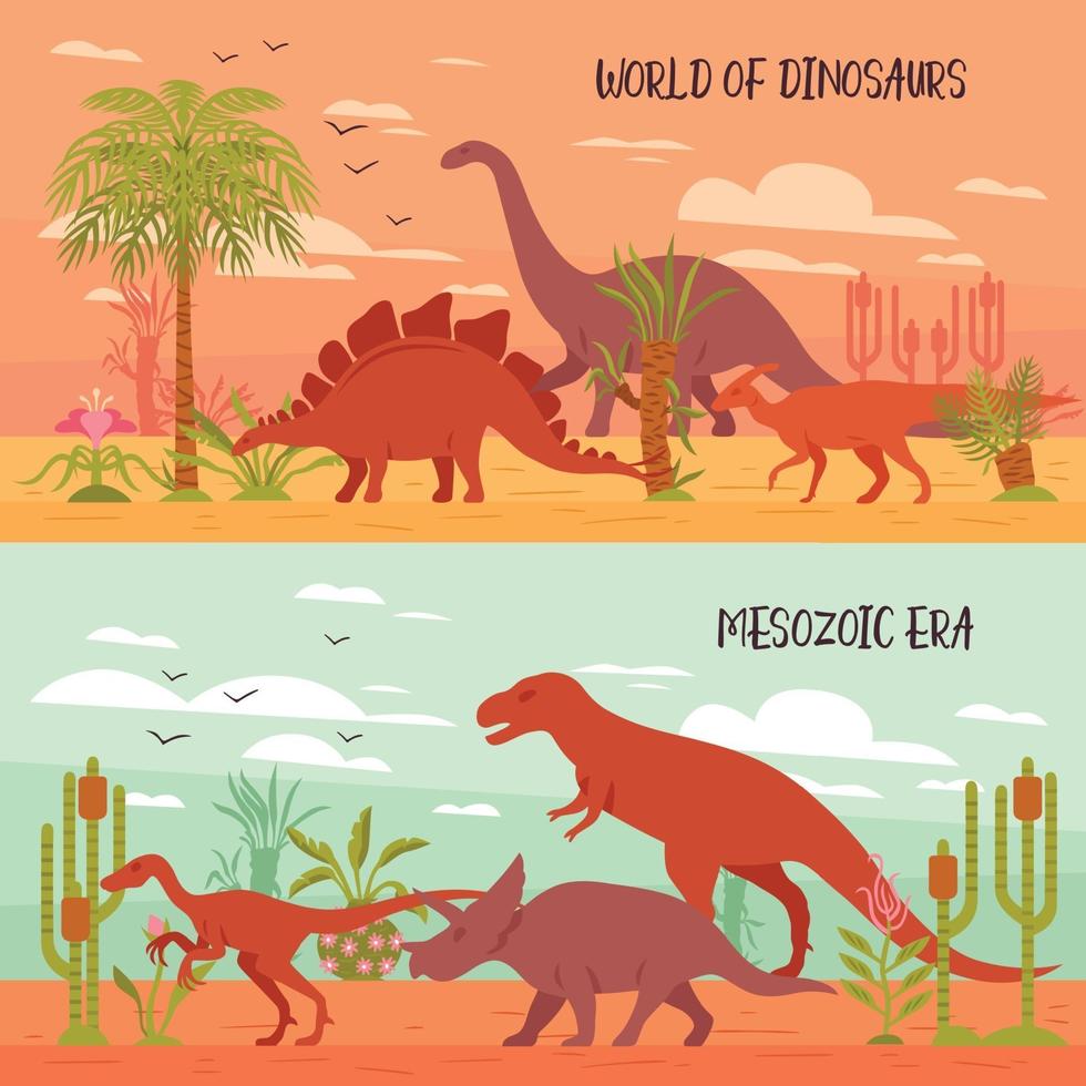 mundo de dinosaurios banners vector illustration