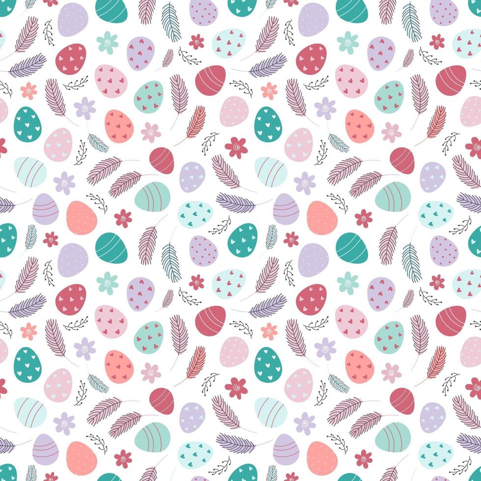 Easter eggs seamless pattern. Decorated Easter eggs on a white background. Design for textiles, packaging, wrappers, greeting cards, paper, printing. Vector illustration