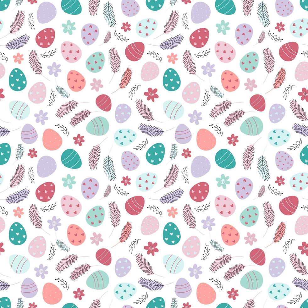 huevos de pascua de patrones sin fisuras. huevos de pascua decorados sobre un fondo blanco. diseño para textiles, empaques, envoltorios, tarjetas de felicitación, papel, imprenta. ilustración vectorial vector