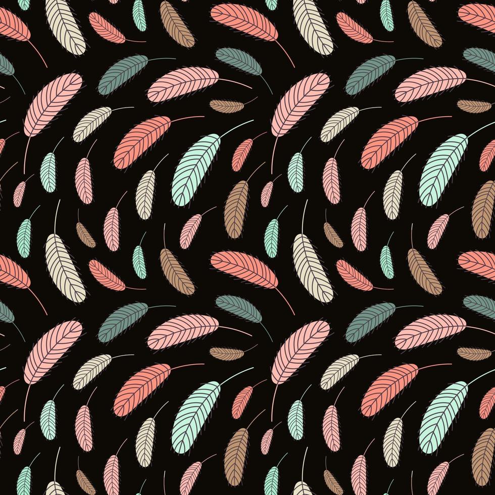 Bird feathers seamless pattern. Pattern with feathers. Vector flat illustration. Design for textiles, packaging, wrappers, greeting cards, paper, printing.