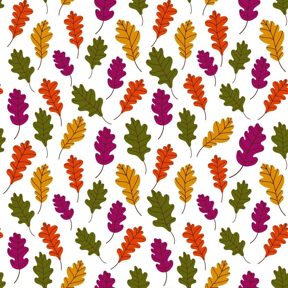 Patrón de hojas caídas.Patrón de otoño de Bothnian con hojas caídas de árboles sobre un fondo blanco.Fondo de otoño colorido.Ilustración de vector en estilo plano para papel de regalo, impresión textil, blogs