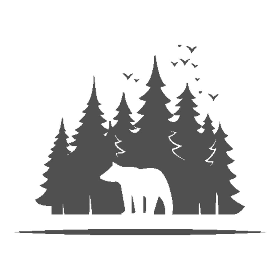 Wild nature vector emblem with bear in forest