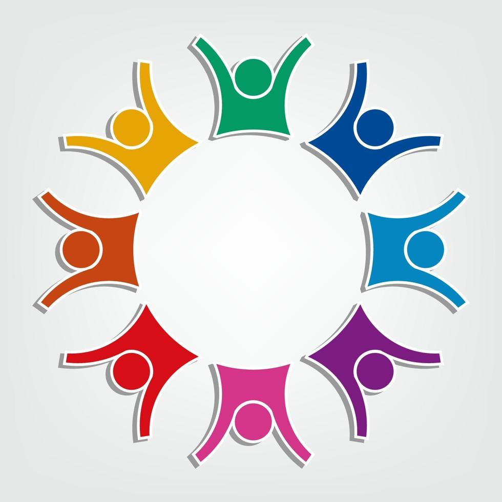 Group of eight people logo in a circle.Persons teamwork holding vector