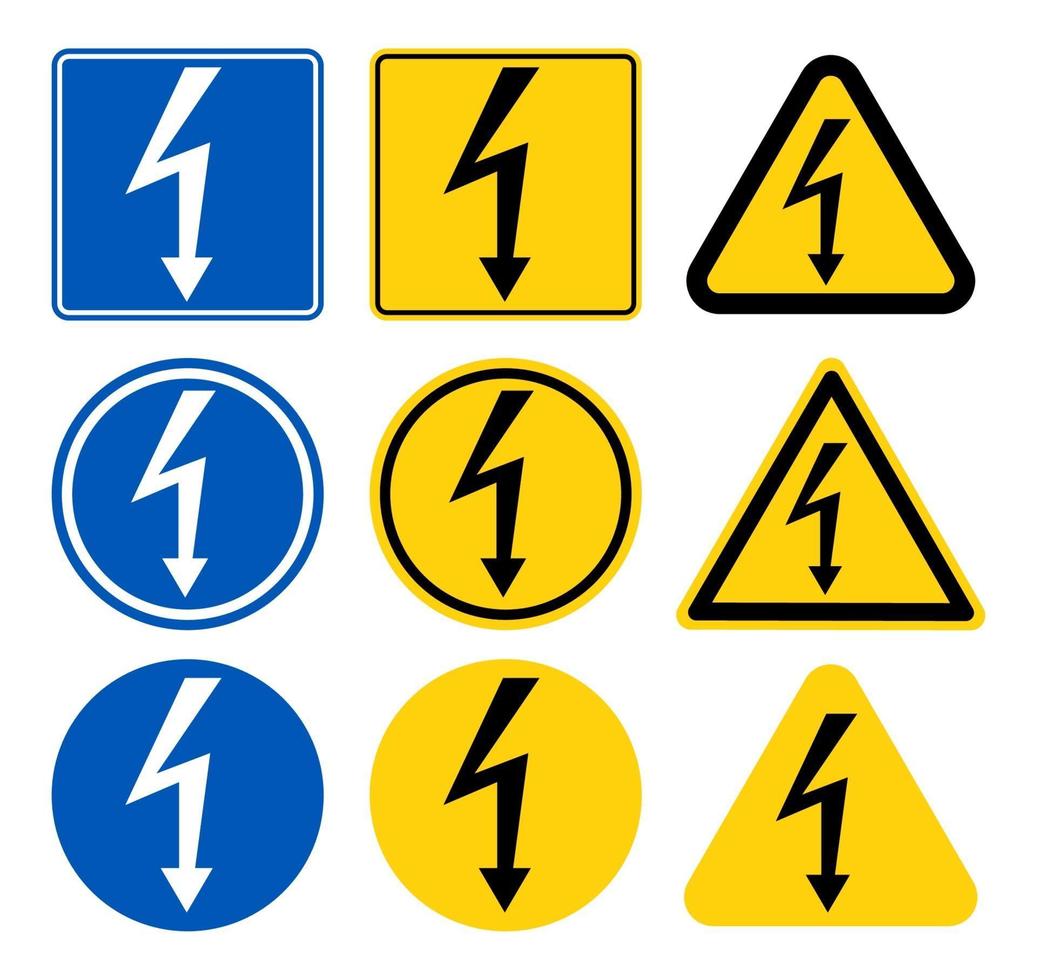 High Voltage Sign.Black arrow isolated in yellow triangle on white background.Warning icon. Vector illustration