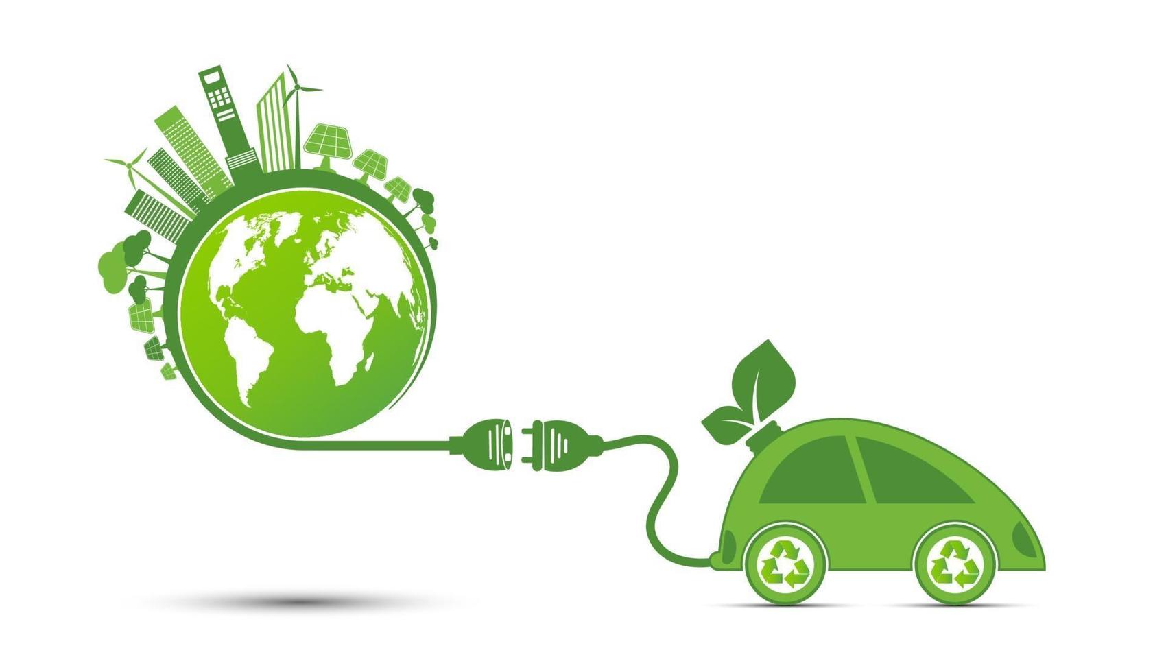 Energy ideas save the world concept Power plug green ecology recycle vector