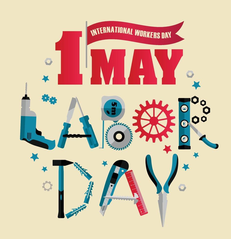 1 May Labour Day Poster or Banner. Vector Illustration