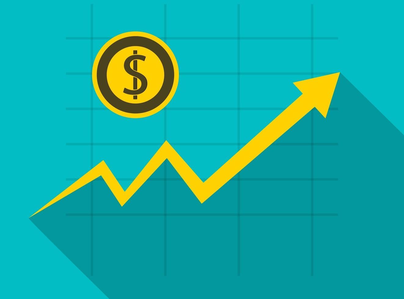 Gráfico de crecimiento del concepto de moneda de dólar empresarial sobre fondo gráfico ilustrador vectorial. vector