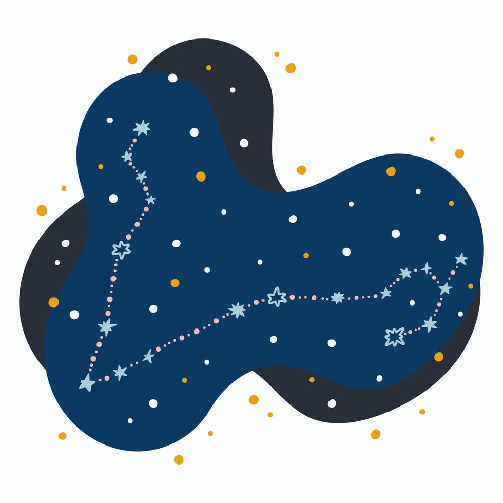 Constelación linda signo del zodíaco piscis garabatos dibujados a mano estrellas y puntos en el espacio abstracto vector