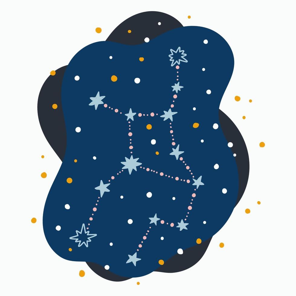 Constelación linda signo del zodíaco Virgo garabatos dibujados a mano estrellas y puntos en el espacio abstracto vector