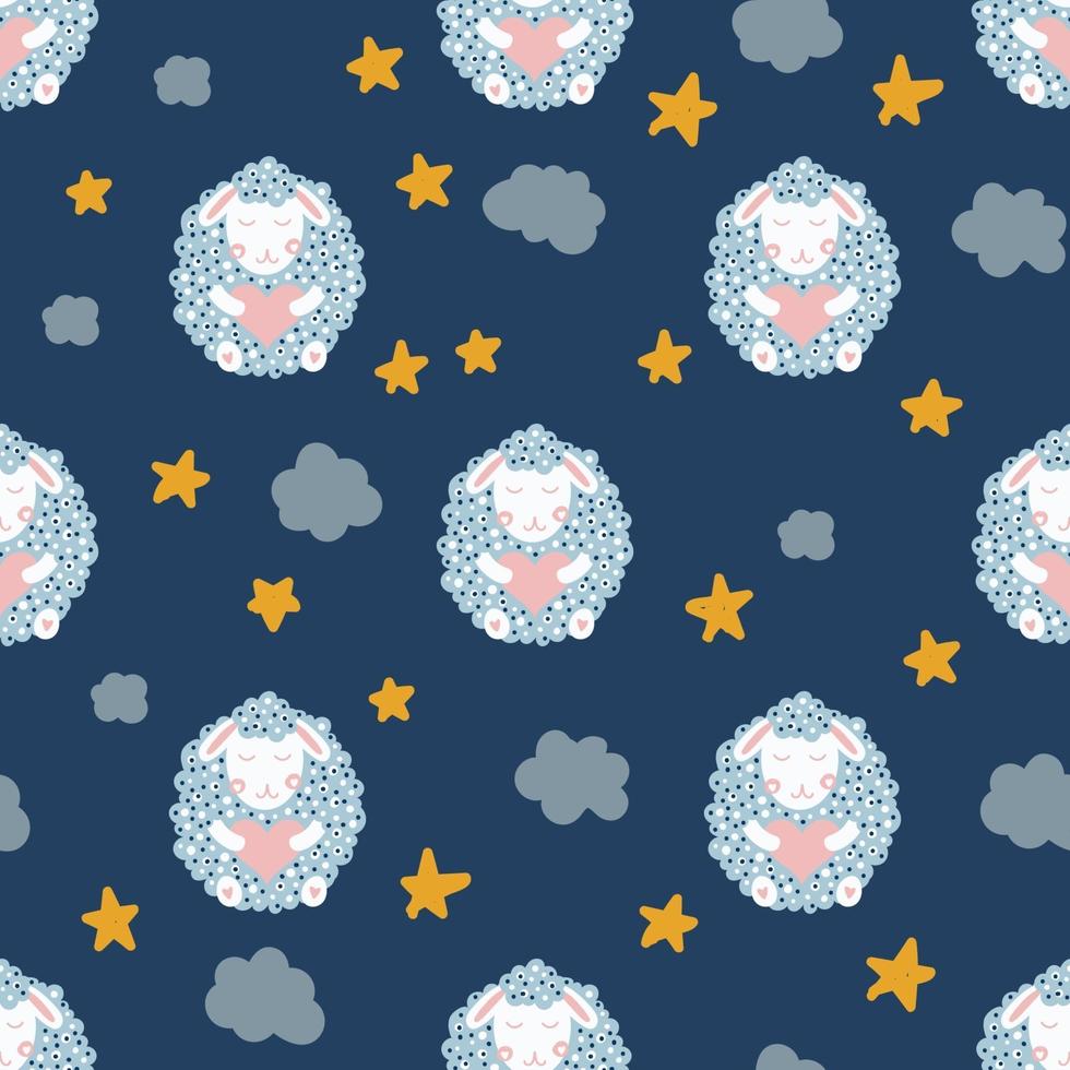 Cute sheep Star and cloud Nursery seamless pattern Vector kids illustration