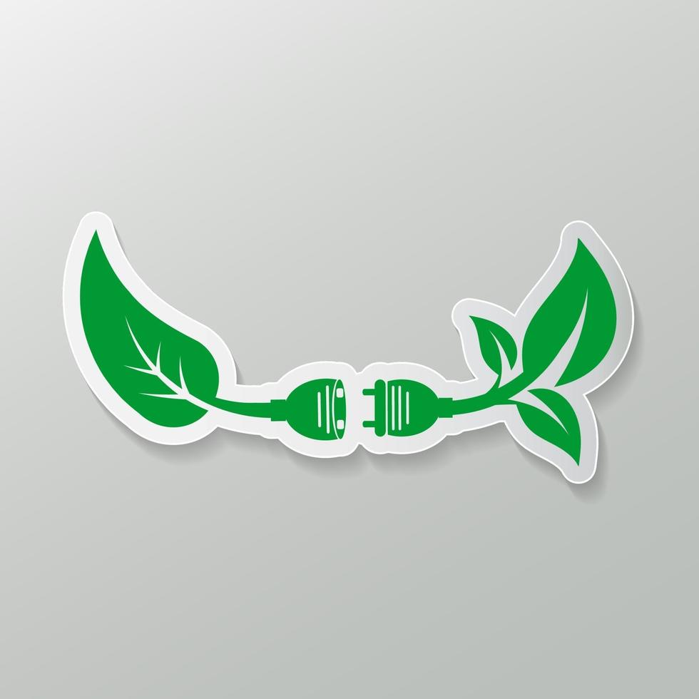 Power plug green ecology emblem or logo. Vector illustration