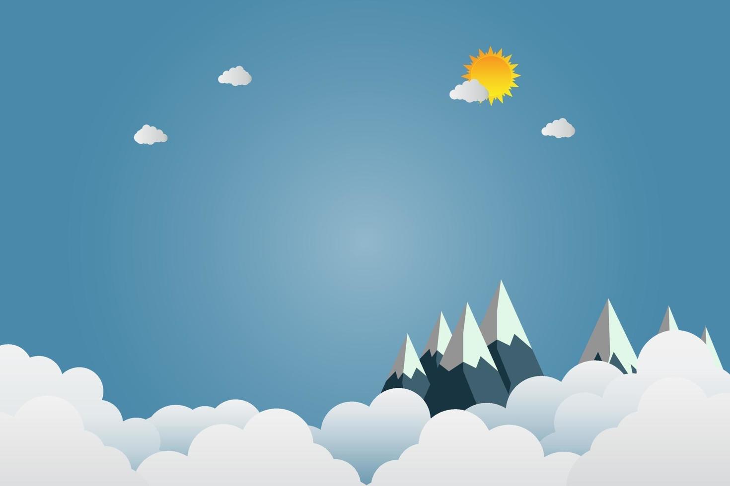 mountains with beautiful sunsets over the clouds.paper art.vector illustration vector